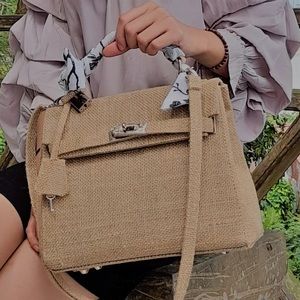 Burlap Jute Hermes Style Bag